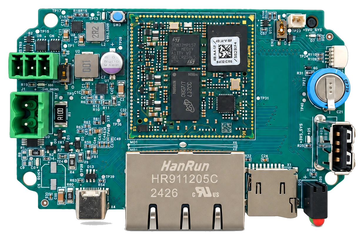 Custom STM32MP1 industrial control board with its original connectors and components